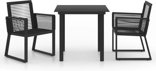 vidaXL 3-tlg Garten-Essgruppe aus PVC-Rattan und Glas in Schwarz - Bild 1