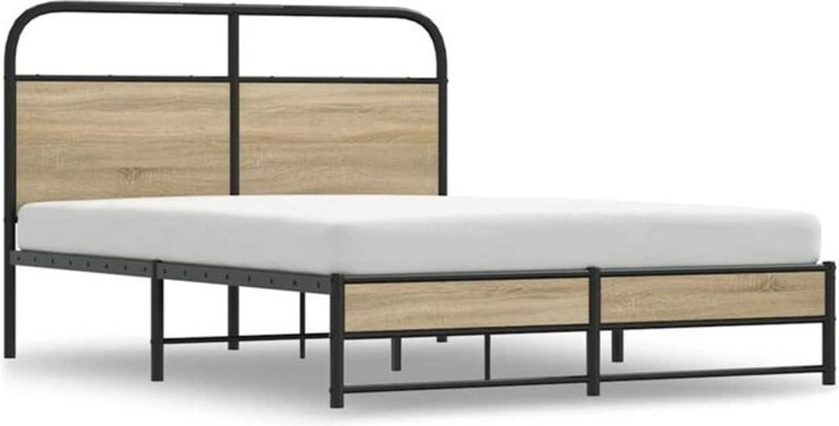Bettgestell ohne Matratze von vidaxl in Braun aus Holzwerkstoff und Stahl im Industrial Design, B/T/H: 140 x 190 cm - Bild 1