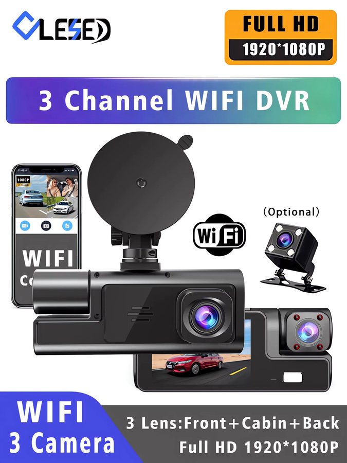 OLESED Auto WiFi Dash Cam mit 3 Kameras, FHD 1080P Videorecorder, 3-Kanal-System mit Nachtsicht und Rückansicht, Black Box DVR für deine Fahrzeugsicherheit, Schwarz - Bild 7