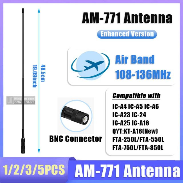 RONGYIN AM-771 Flugfunkantenne 108-136 MHz mit BNC-Anschluss in Schwarz für ICOM IC-A25 IC-A16 und Yaesu FTA-250L FTA-550L - Bild 1