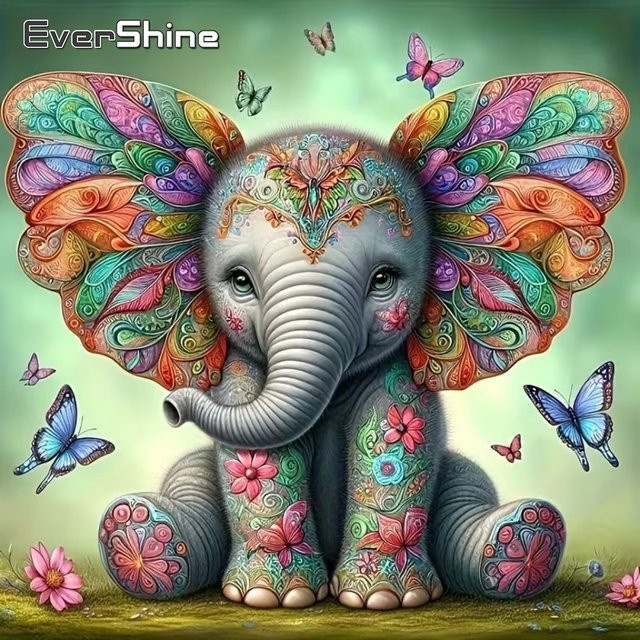 EverShine Elefanten-Diamant-Stickerei, Tier-DIY-Malerei, Schmetterlings-Set - Bild 1
