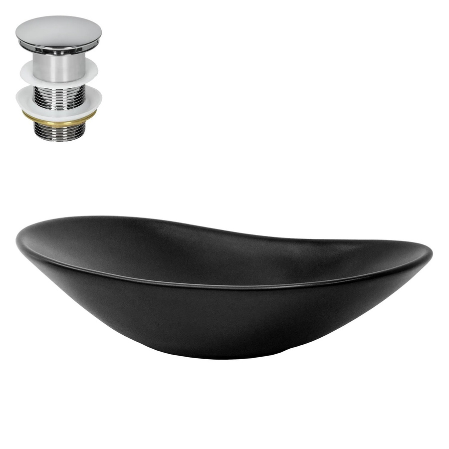 ML-Design Waschbecken aus Keramik in Schwarz Matt, oval, Aufsatzwaschbecken mit Ablaufgarnitur, B/T/H: 63 x 36 x 15,5 cm - Bild 2
