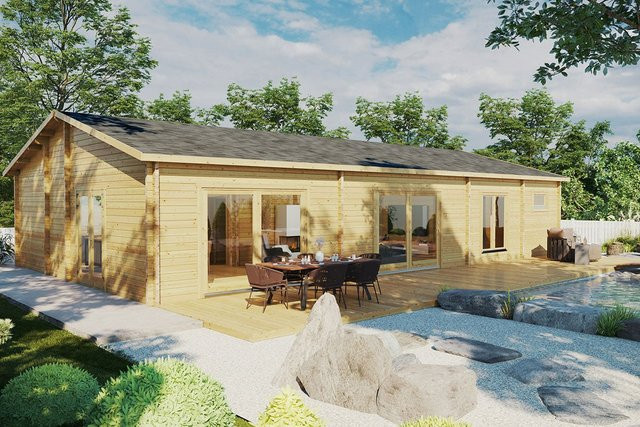 Blockhaus Madrid mit drei Schlafzimmern, Blockbohlenhaus als Ferienhaus, 15 x 9 m - Bild 1