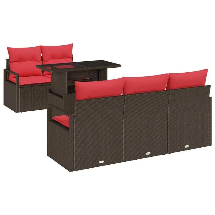 vidaXL Gartensofa-Set aus Poly-Rattan in L-Form mit 6-teiligem Zubehör, Couchtisch und integriertem Kissen-Speicher, Farben: Braun und Rot - Bild 2