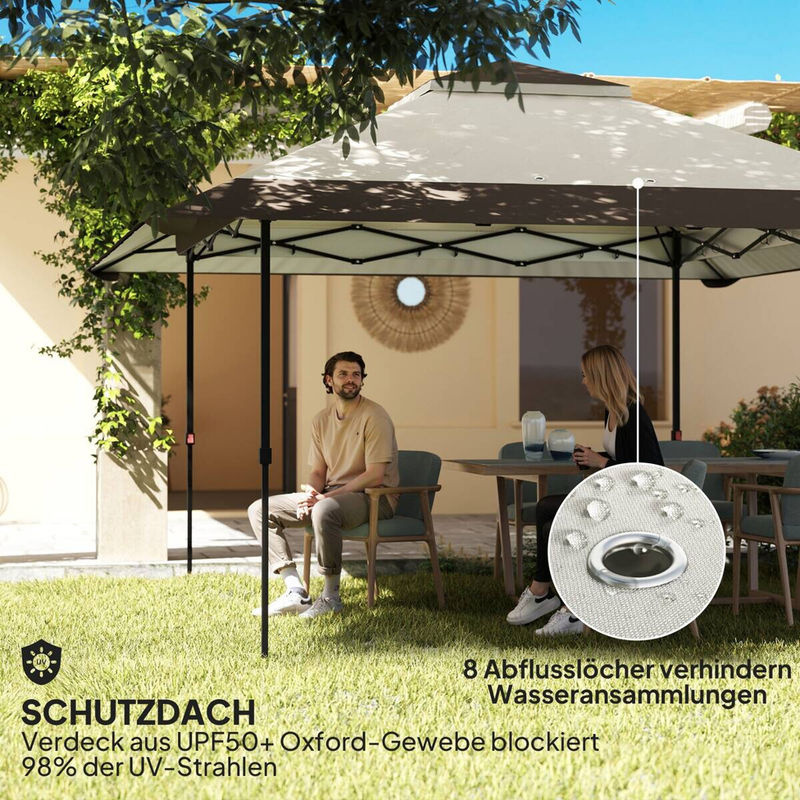 Outsunny Faltpavillon Beige mit Netzwänden und UV-Schutz 50+, B/H/L: 400 x 281 x 400 cm - Bild 5