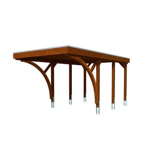 SKANHOLZ Carport Friesland aus Fichte mit zwei Einfahrtsbögen und Flachdach in Nussbaum Braun, B/T/H: 320 x 555 x 239 cm - Bild 2