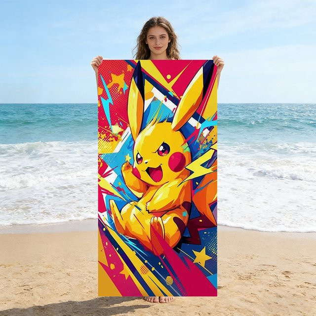 Potdemiel Pikachu Strandtuch mit Graffiti-Design aus Mikrofaser, Mehrfarbig - Bild 1