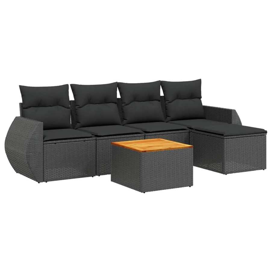 vidaXL 6-tlg Garten-Sofagarnitur in L-Form aus Poly Rattan und Metall in Schwarz mit Kissen und Polsterung - Bild 2
