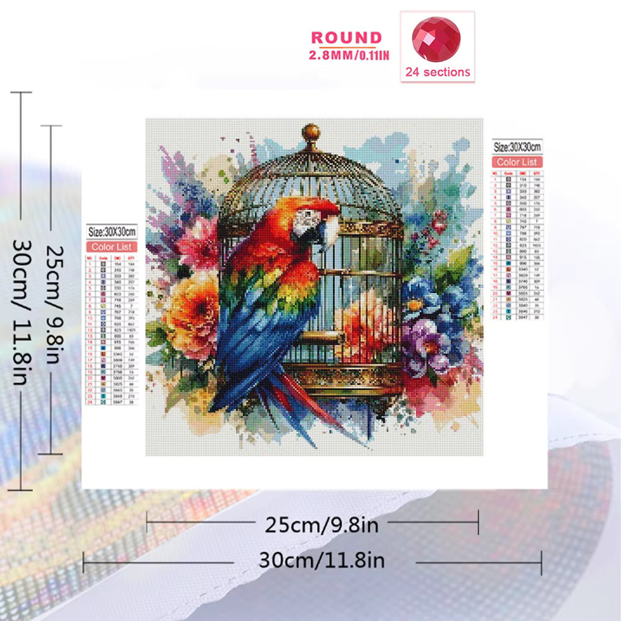 Momoart DIY Diamant-Malerei Papagei mit Blumen-Motiv als Kreuzstich-Set für Erwachsene und Anfänger in Multicolour, B/H: 20 x 20 cm - Bild 2