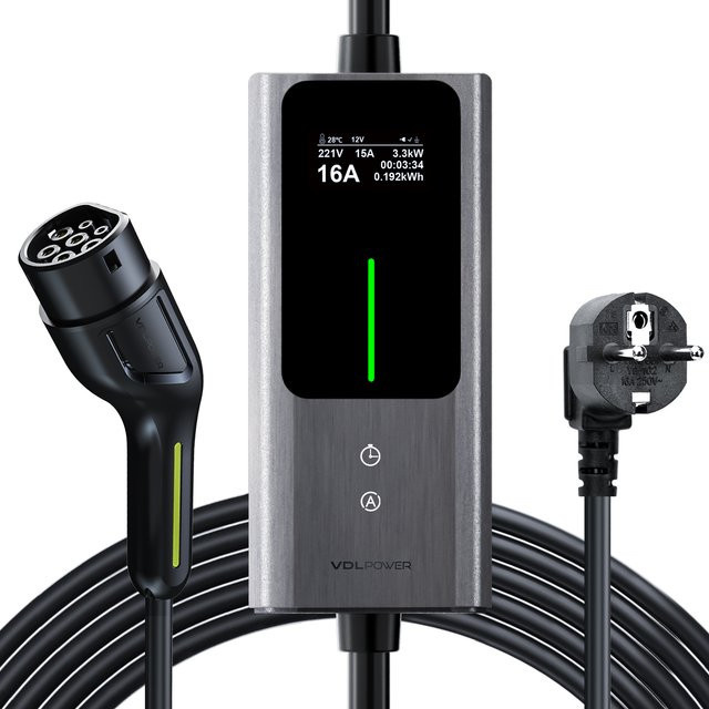 VDL EV-Ladegerät Typ 2 für Elektroautos mit 3,6 kW und 5 m Ladekabel, IP65 Einphasen-Ladestation mit EU-Schuko-Stecker - Bild 1
