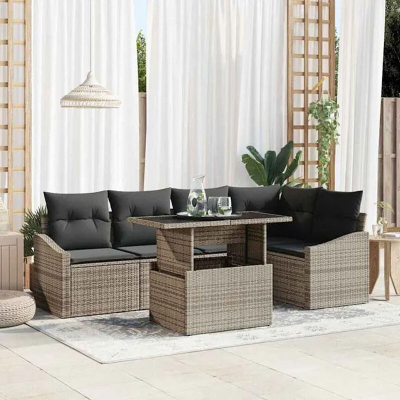 Vidaxl Garten-Sofa-Set aus Polyrattan und Stahl mit 6 Kissen in Grau, B/T/H: 100 x 55 x 73 cm - Bild 1