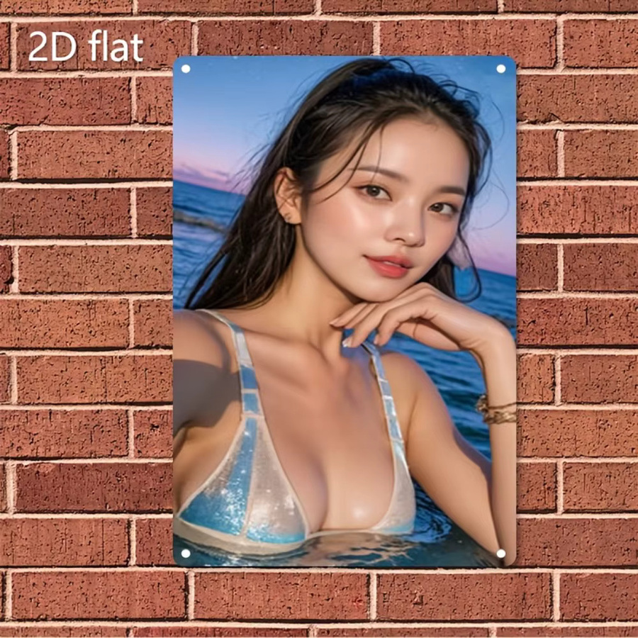 HELLOYOUNG Metallschild Vintage-Strandposter mit blauer Bikini-Dame in Mehrfarben - Bild 2