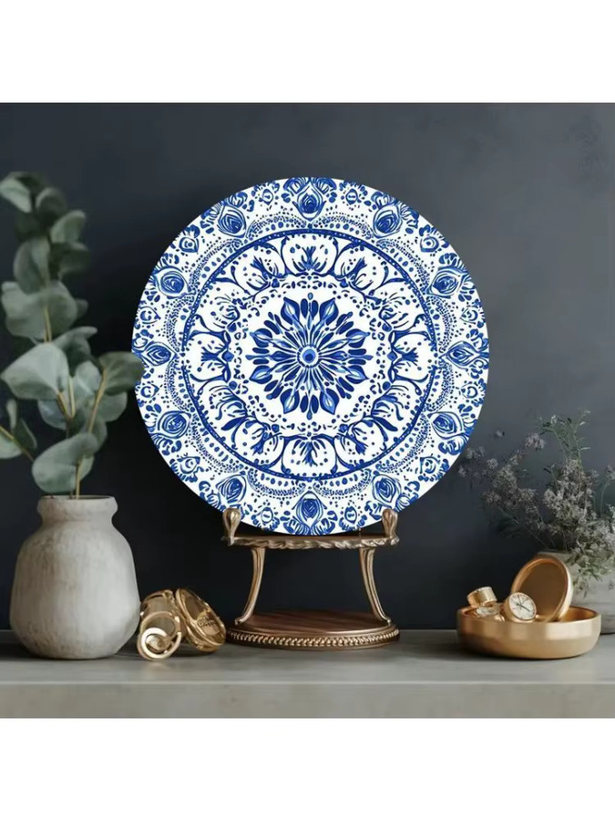 CIFBUY Keramik-Wandtafel im Retro-Stil mit Mandala- und Blumenmuster, Blau, Breite: 20,32 cm, Höhe: 20,32 cm - Bild 4