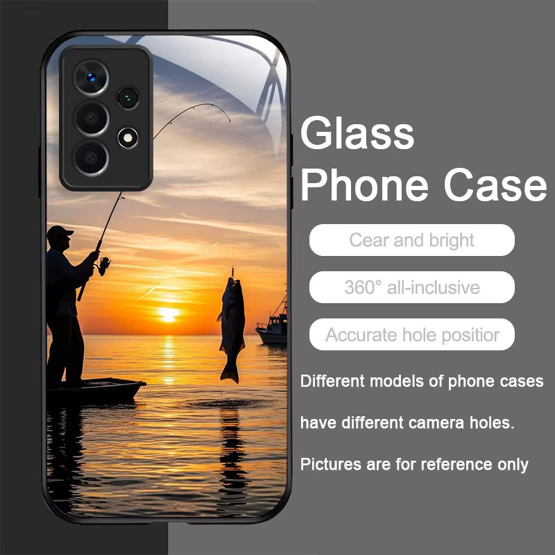 Handyhülle mit Angelrute bei Sonnenuntergang Motiv aus gehärtetem Glas für Samsung Galaxy A56 A72 A55 A54 A53 A52 A36 A14 A15 A50 in Multicolor - Bild 3