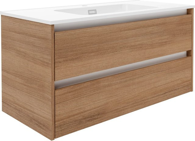 Fackelmann Waschtischunterschrank Vita mit 2 Schubladen, Farbe Oak/Weiß/Braun, B/T/H: 100 x 50 x 46 cm - Bild 1