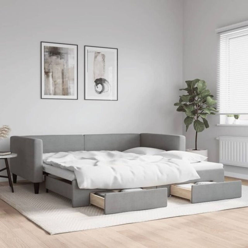Ausziehbares Funktionsbett mit Schubladen von vidaxl in Grau aus Stoff und Metall, B/T: 100 x 200 cm - Bild 1