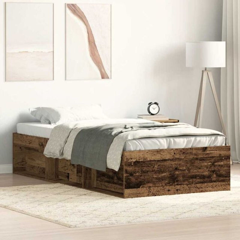 vidaxl Massivholzbett in Landhaus- und Industrial-Optik aus Kiefer und Holzwerkstoff, Braun, B/T/H: 90 x 200 cm - Bild 1
