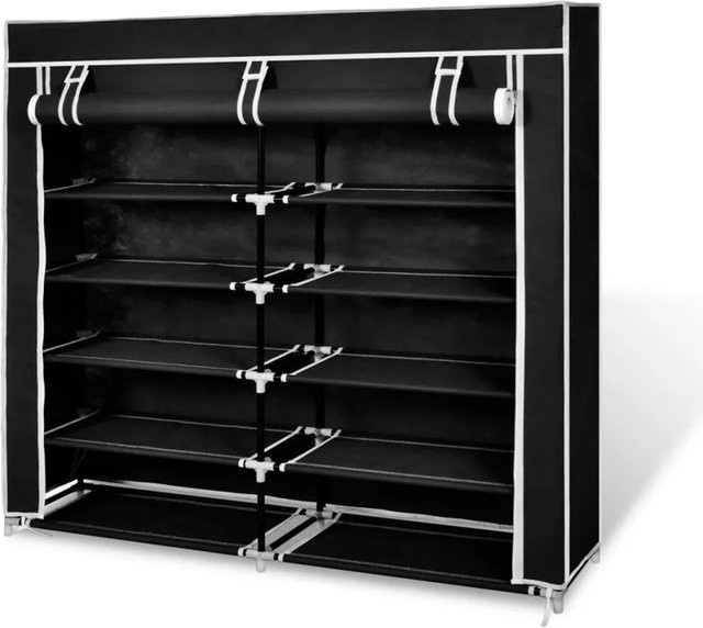 vidaXL Stoff Schuhschrank mit Abdeckung Schwarz B: 115 cm, T: 28 cm, H: 110 cm - Bild 1