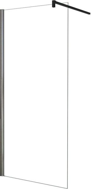 AICA Walk In Duschwand Schwarz mit Stabilisator, Glas transparent, B: 80 cm, H: 185 cm - Bild 1