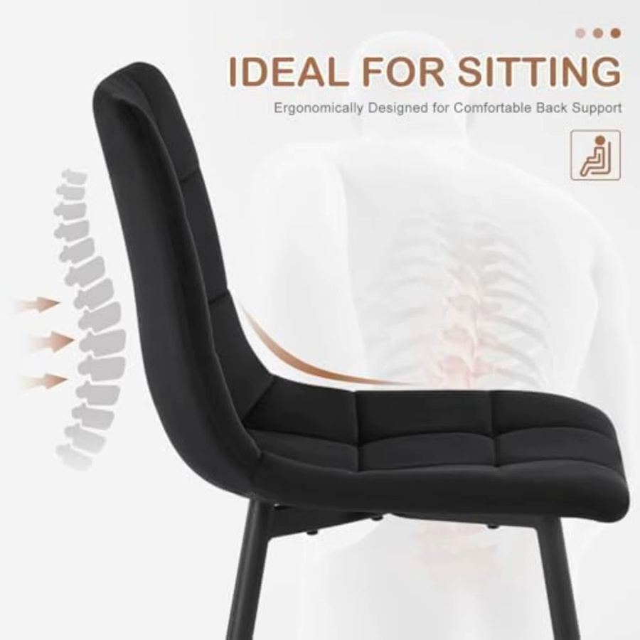 6er-Set Eugad Esszimmerstühle aus Samt in Schwarz mit ergonomischer Rückenlehne und Metallbeinen für dein Esszimmer, deine Küche oder dein Schlafzimmer - Bild 4