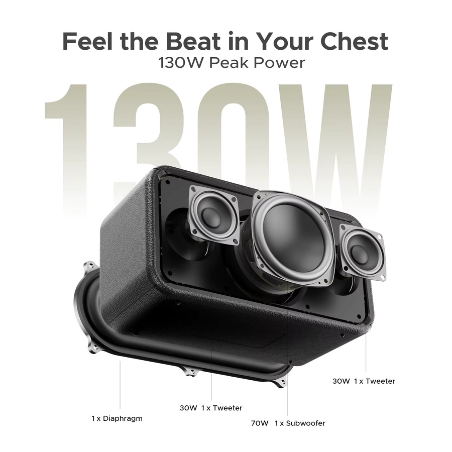 DOOGEE Field Rush Tragbarer Bluetooth-Lautsprecher mit 130W Maximaler Leistung, IP67 Wasserdicht, Black - Bild 2