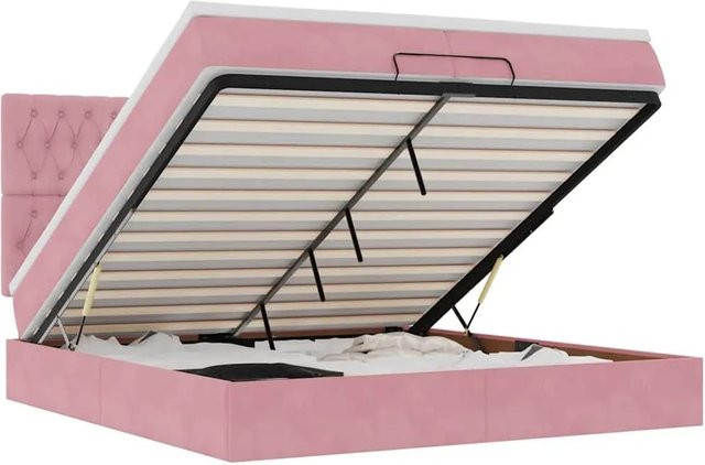 vidaXL Ottoman-Bett mit Matratze aus Samt in Rosa, B/T/H: 200 x 200 x 280 cm - Bild 1