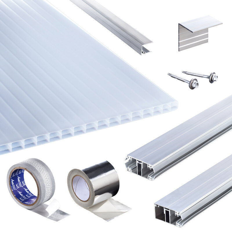 Terrassendach-Set mit Polyclear Polycarbonat Stegplatten in Opal-Weiß, 16 mm Stärke inklusive Komplettverlegeprofil - Bild 1