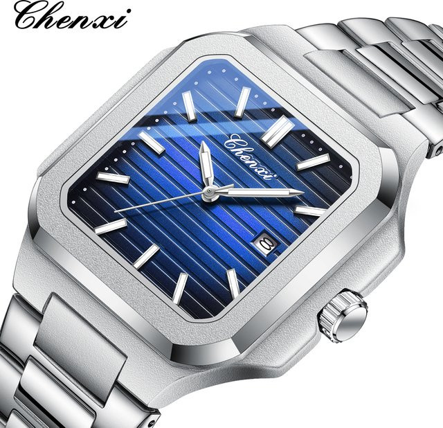 CHENXI Armbanduhr, Quarz, Edelstahl, 44 mm, eckig, Herren, Silber - Bild 1