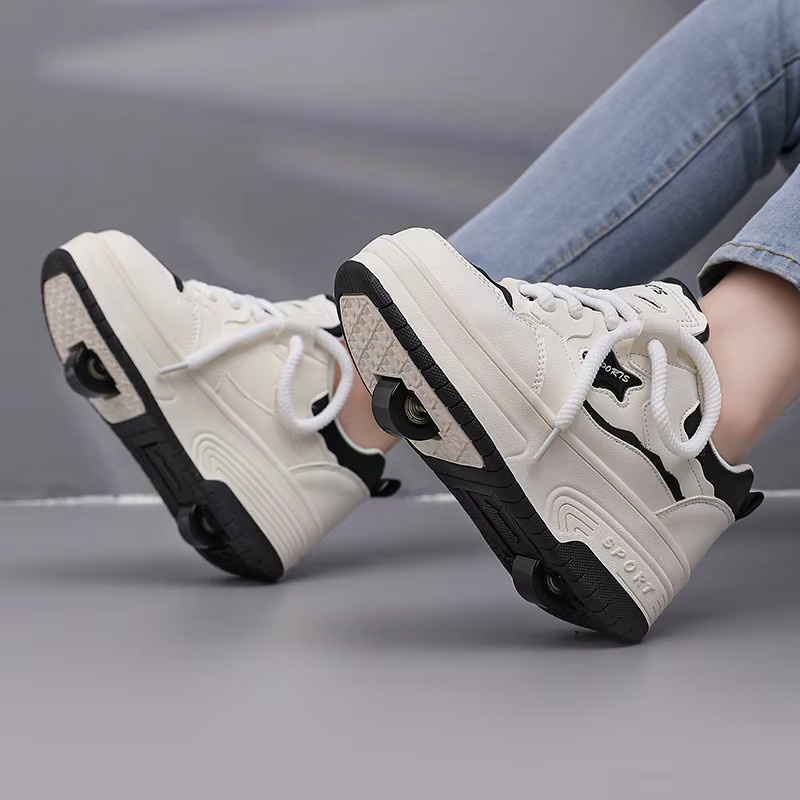 GENKCOAT Kinder-Rollschuhe, Leder-Rollschuhe, mit versteckten 2 Rädern, multifunktional, abnehmbare Freizeitschuhe - Bild 1