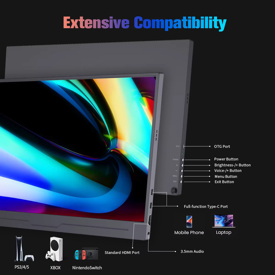 UNEW 15,6 Zoll 4K UHD Gaming Tragbarer Monitor in Schwarz für PC, PS5, Xbox und Smartphone - Bild 6