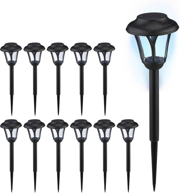 Relaxdays Solarleuchten 12er Set aus Kunststoff in Schwarz mit Erdspieß und Dämmerungssensor, Höhe: 39 cm, Breite: 11 cm, Tiefe: 11 cm - Bild 1