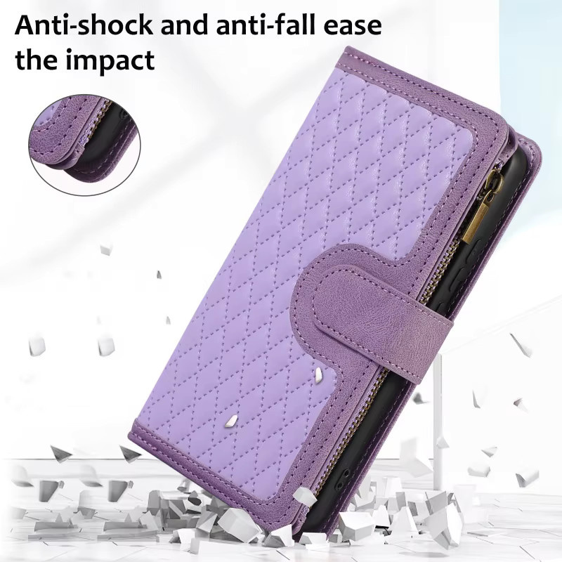 Leder Brieftasche mit Reißverschluss und Kartenfach als Handyhülle für Samsung Galaxy A-Serie in Braun oder Lila - Bild 5