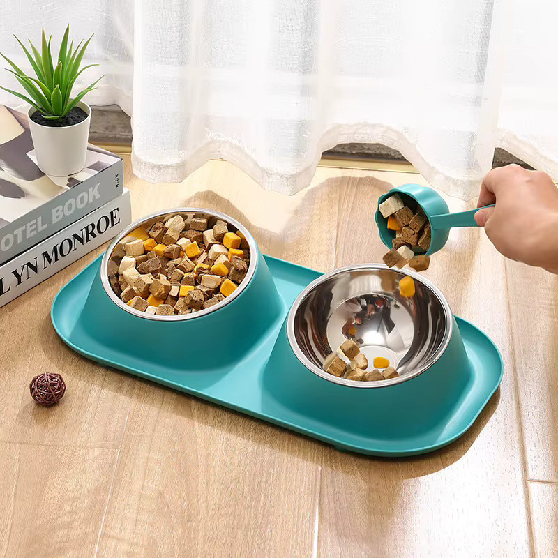 YTYIN Doppel-Napf aus Edelstahl für Katzen und Hunde, silber, rutschfest und ergonomisch schräg gestellt zum Schutz des Halses - Bild 1