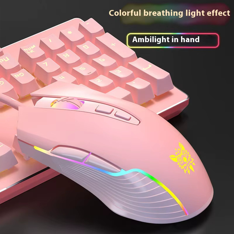 Onikuma CW905 RGB Gaming-Maus in Pink mit 6400 DPI, kabelgebundene optische USB-Computermaus mit Cooler Chroma-Beleuchtung und ergonomischem Design - Bild 3