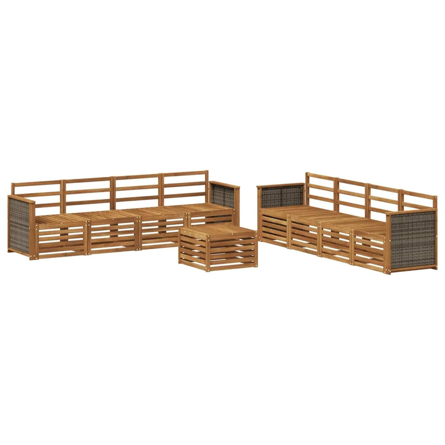 vidaXL Sofagarnitur aus Massivholz Akazie in Braun, 9-teiliges Set im modernen Latten-Design - Bild 2