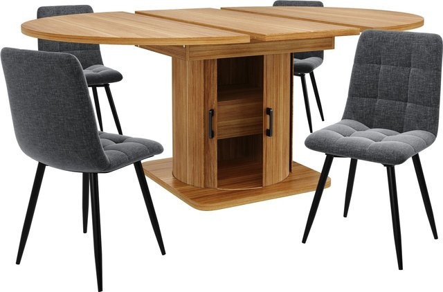 Merax Esstisch Set 5-teilig ausziehbar mit 4 Stühlen in Braun, moderner Esstisch mit Butterfly-Auszug und ovaler Tischplatte - Bild 1