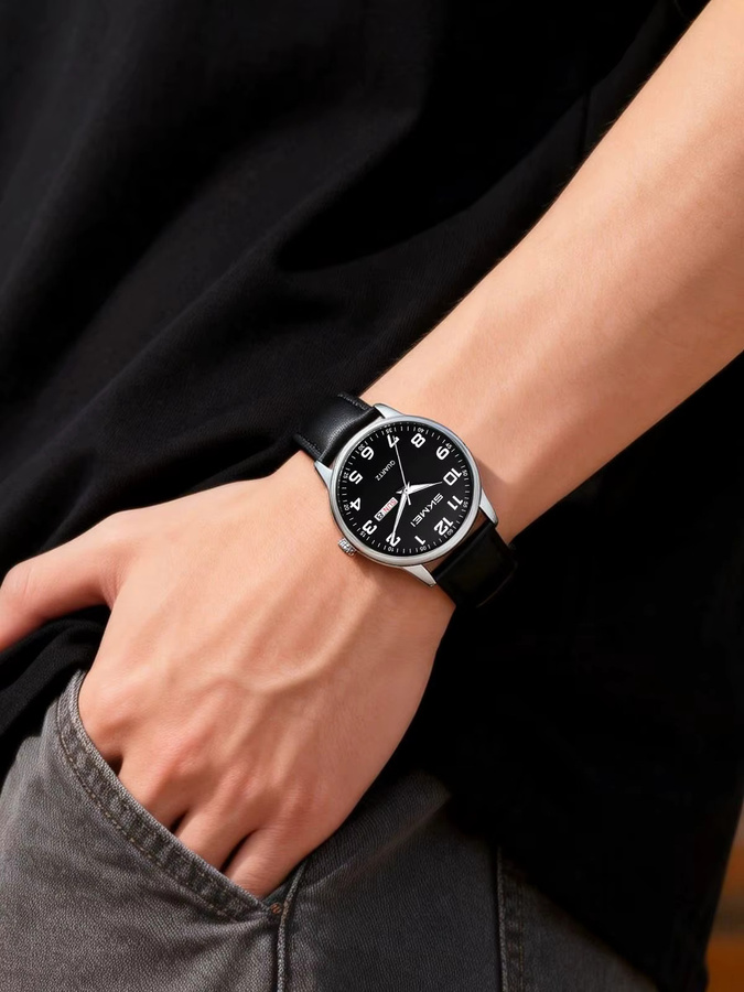 SKMEI Armbanduhr, Quarz, Schwarz, PU-Leder, Unisex - Bild 7