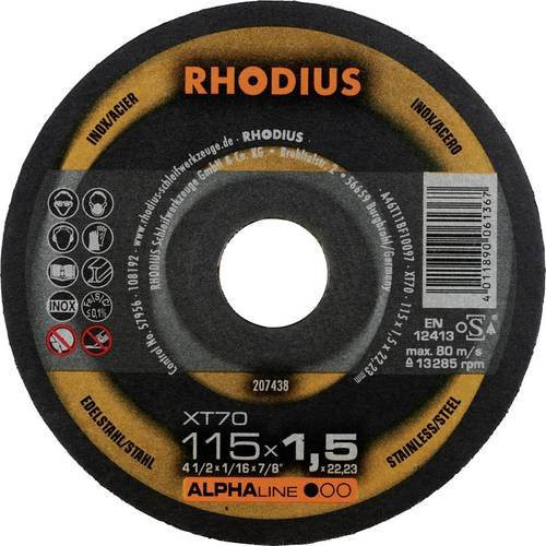 Rhodius ALPHAline XT70 Extradünne Trennscheibe für Metall und Edelstahl, Durchmesser: 115 mm, Farbe: Schwarz - Bild 1