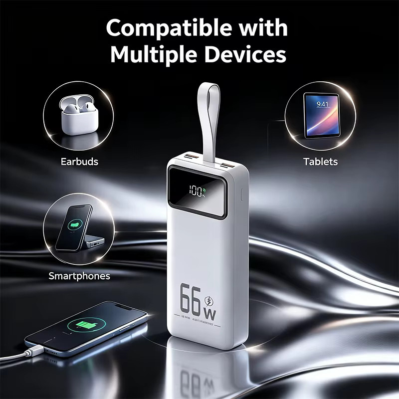 Cohana Powerbank 50000mAh mit 66W Schnellladefunktion, tragbares Ladegerät für 4 Geräte gleichzeitig in Schwarz mit LED-Taschenlampe und Trageriemen, kompatibel mit iOS und Android - Bild 2