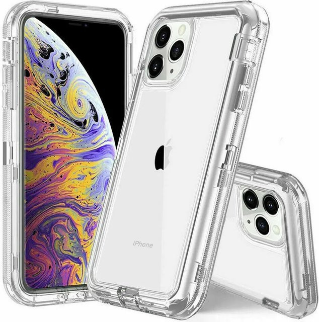 Stoßfeste 3in1 Militär-Hartschalen-Schutzhülle für iPhone 11 bis 16 Pro Max in Transparent und Blau - Bild 1