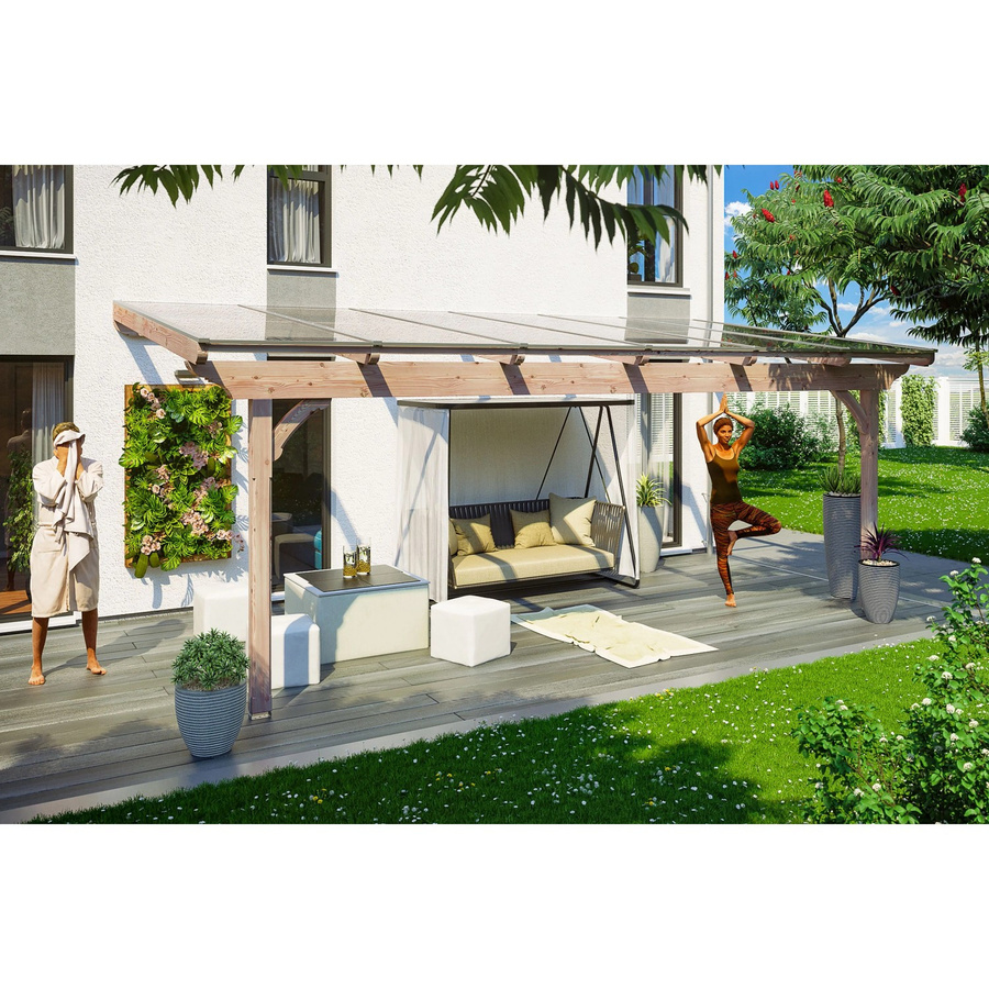 Skan Holz Terrassenüberdachung Ravenna in Beige mit Polycarbonat-Dach - Bild 2