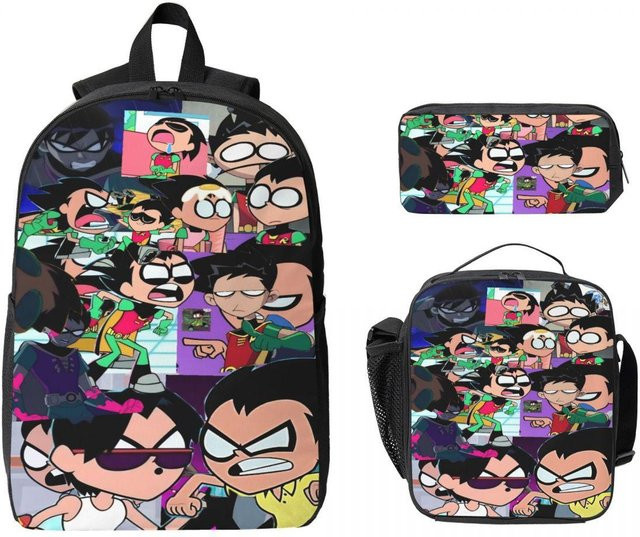 Teens Titans Go Beast Boy Rucksack-Set für Schüler mit Federmäppchen und Brotdose, 3-teilig, beige/multicolour - Bild 1