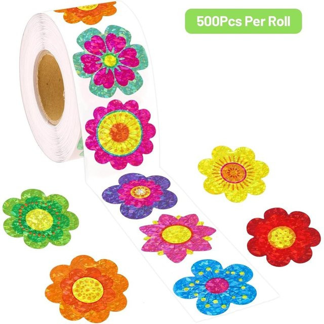 500 Stück holografische Blumen-Aufkleber von BulingBulingStickers Store in Multicolour, Durchmesser: 2,5 cm - Bild 1