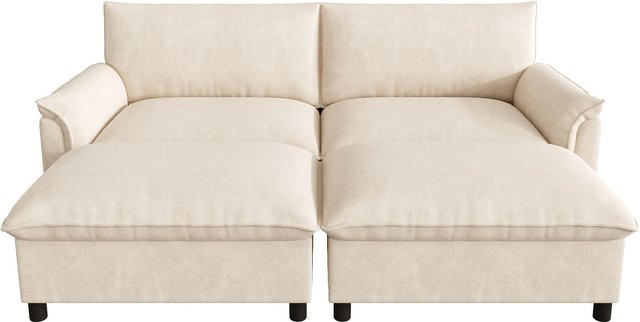 Modulares Cloud-Sectional-Sofa von RN Store als u-Form Ecksofa in Beige mit hochelastischem Schaumstoff und abnehmbaren Bezügen, B/T/H: 216 x 77 x 82 cm - Bild 1