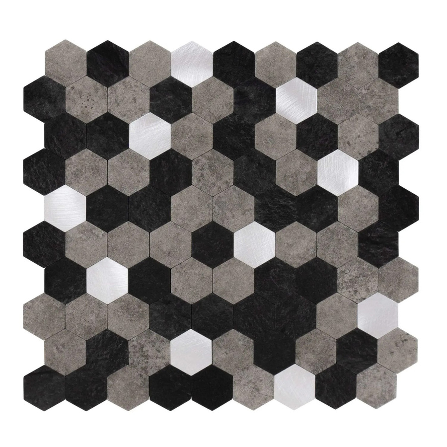Dalsys Selbstklebende Mosaikfliesen Hexagon in Schwarz Grau Silber, 11 Stück mit 0,88 m² Abdeckung - Bild 2