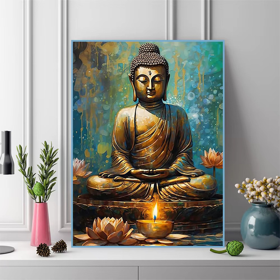 Momoart Diamantmalerei Buddha-Porträt DIY Diamant-Mosaik Bastelset mit Lotus-Blumen in Multicolour, B/H: 30 x 20 cm - Bild 3