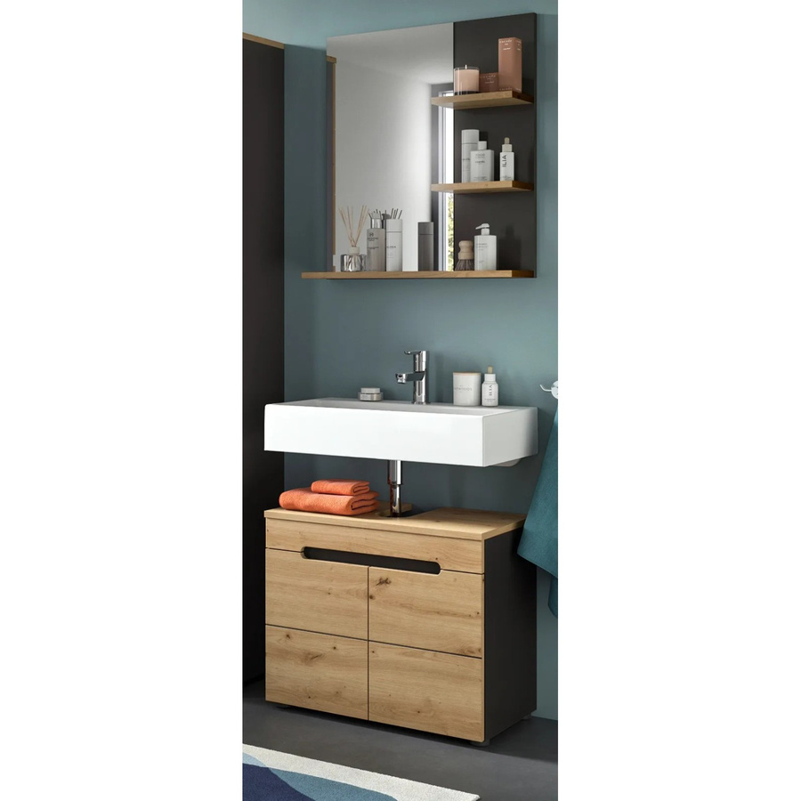 Inn.Furn Badmöbel Set Cooper 2-teilig in Eiche und Grau, Waschbeckenunterschrank und Spiegelschrank, Breite: 63 cm - Bild 3