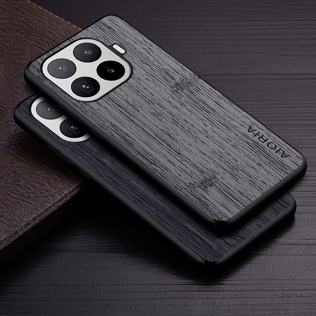 Luxus Handyhülle für Xiaomi 17T Pro aus PU-Leder mit Bambusholzmuster in Grau - Bild 1