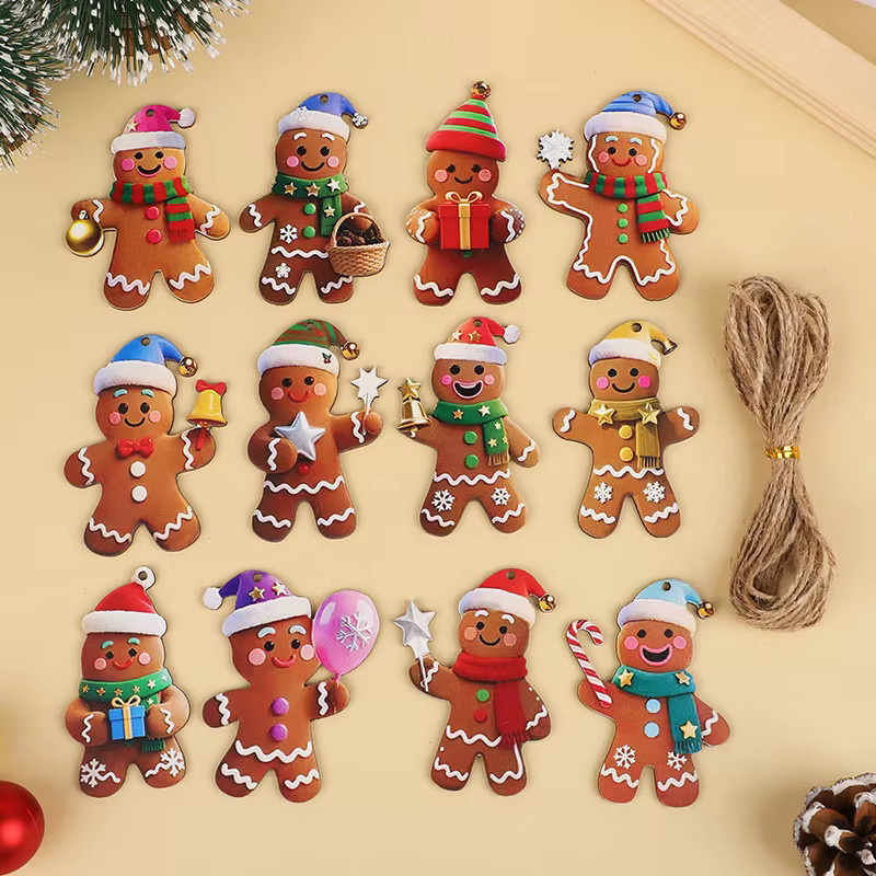 ZQNYCY Weihnachts Lebkuchen Mann Holz Anhänger Set, bunte Weihnachtsbaum Ornamente für Kinder DIY Dekoration - Bild 5