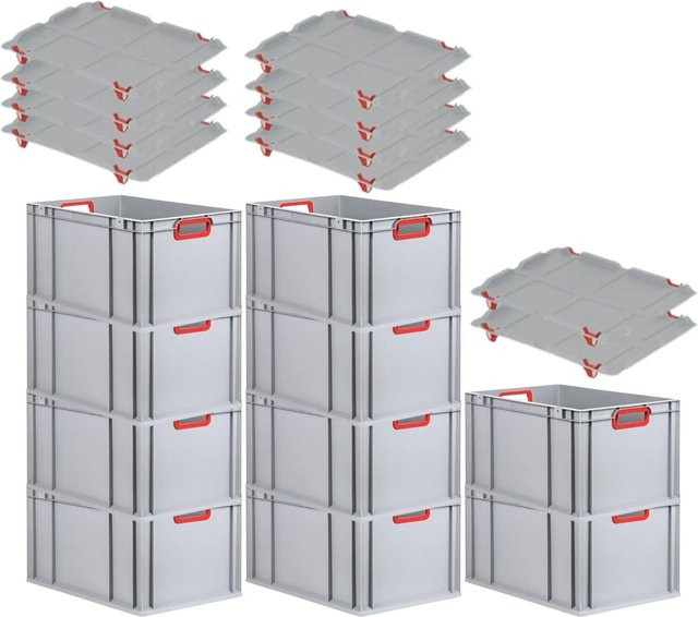 PROREGAL Spar Set 10x Eurobox Nextgen Color mit Auflagedeckel und Schiebeschnappverschlüssen, Farbe Rot, H x B x T: 32 x 40 x 60 cm - Bild 1